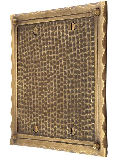 Bungalow Style Double Gang Blank Switch Plate In Antique Brass.